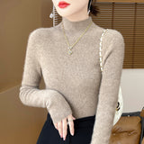 Wool Blended 2026 Autumn And Winter New Women's First-Line Ready-Up Seamless Half-High-Neck Short-Dressed Knitted Bottom Shirt