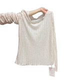 French Languid Feeling Pure Long-Sleeved Woman 2025 Spring V-Neck Summer Sunscreen Shirt Wooden Ear T-Shirt