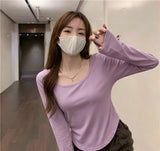 Long-Sleeved T-Shirts For Girls Spring And Autumn New Tide In Irregular Students Leisure Short Top Girl Bottom Shirt