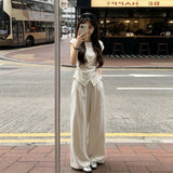 Temperament Korean Version Of Fashion Set Old Money Style Niche Design Sense Know Short Sleeve Top Broad Leg Pants Two Sets Of Women's Clothing