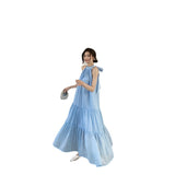 Designing A Small Blue Hanging Neck T-Shirt With Super Fairy Slings Long Skirt Seaside Holiday Photo Dress