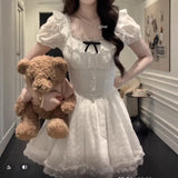 White Princess Style Dress Woman Summer White Moonlight First Love Little Man Sweet Gentle Lace Punk Skirt