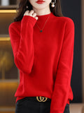Skin Feeling 100% Wool Line Ready-To-Wear Seamless Autumn And Winter New Short Women Half-Collar Loose Bottom Knitting Sweater