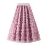 Net Yarn Lotus Leaf Side Temperament Skirt Women's Dress 2025 Spring And Autumn New Famous Woman Long Dress Thin Cake Skirt 2210