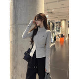 Li-Neck Embroidered Double Zipper Long-Sleeved Edsting Women's Early Autumn New Korean Slimming Design Sense Niche Coat Tide