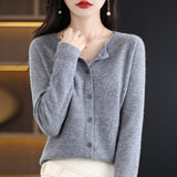 Line Ready-Wear 100% Pure Wool 2026 Autumn And Winter New Women's Short Collar Loose Knitted Cardigan Sweater Jacket
