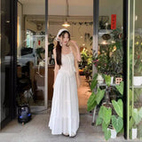 Gentle Style Suit Women's Summer Sweet Spicy Lace Sling Vest Super Fairy Long Dress White Dress Two-Piece