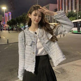 Small Fragrant Wind Coarse Flowers Coat Autumn And Winter 2025 New Temperament Trough Short Street Long-Sleeved Top Women's Clothing