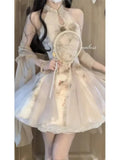 Set Of Women's New Chinese Style 2025 New Splicing Cheongsam Dress To Collect Waist Thin Short Skirt Sunscreen Cardigan