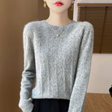 Line Ready-To-Wear Pure Wool 2026 Autumn And Winter New Women's Round Collar Short Hollow Twist Knitted Sweater