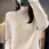 Wool Blended 2026 Autumn And Winter New Women's First-Line Ready-To-Wear Half-High-Necked Scribble Warm Knitted Bottom Sweater