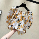 New Fashion Broken Flower Word Collar Short-Sleeved T-Shirt Top Women's Summer Niche Loose Shirt On The Original Work