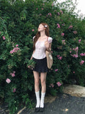 Set Women 2026 Summer Korean Age Reduction Design Pink Short-Sleeved Shirt Top Wave Half Body Skirt Two-Piece