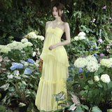 Small-Sized Design High-End Tea Break French Chic Beauty Small Fragrant Wind Seaside Holiday Yellow Hanging Neck Dress