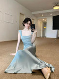 High-End Sapphire Set Of Sapphire Light Luxury Dress 2026 New Heavy Industry Nail Bead Banquet Dress Hanging Long Skirt