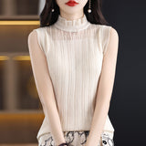 Fine-Woven Wool 2026 Spring And Summer Women's New Short Repair Body Half-High Collar Wood Ear Lace With Knitted Sleeveless Vest