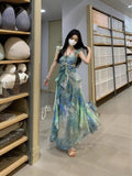 Forest Flotation Summer Vacation Sling Temperament Dress Women Summer Print Chiffon Skinny Dress
