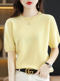Wool Blended 2026 Autumn And Winter Women's New Loose Round-Neck Short-Case Small Design Short-Sleeved Top Knitwear Shirt