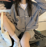Striped Hooded Short-Dress Coat Women 2026 New Autumn And Winter Korean Version Loose Zipper Long-Sleeved Coat Tide