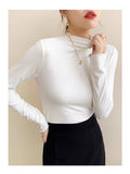 Half-High Collar Bottomed Bottoming Women's Spring And Autumn And Winter New White Long-Sleeved T-Shirt Wood In The Ear Of The Ocean High-End Coat