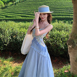 Beautiful Niche Heavy Industry Design Sense Of National Style Light Blue Pin To Receive The Belt Sling Dress Dating Tuxedo Dress