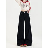 Black Wide-Legged Jeans Women's New High-Rise Large-Size Fat Mm Loose Apparent Thinness Feeling Without Tug Tug Tug Trousers