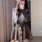 Set Of Women 2025 Spring And Autumn Korean Hottie Short Jacket Jacket Jacket Jacket Belt Sling Dress Two Sets