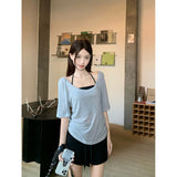 Korean Pure Want To Hang The Neck Sling Folded Loose T-Shirt Casual Shorts Women 2025 Summer New Fashion Set Trend