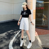 White High-Waisted Denim Shorts Women's Summer Small Big Leg Trousers Five-Pointed Trousers Loose Retro Straight Trousers