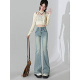 High-Waisted Micro-Horn Jeans Women 2025 Autumn And Winter Light Blue Elastic Display Skinny Small Horn Pants