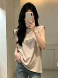 Can Shoulder White T-Shirt Women Sleeveless Summer Korean Version Of Loose Round Neck Solid Color Net Version Wide Shoulder Outside Wearing Waistcoat