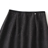 Autumn And Winter New Shiny Beads Lily Bone Feeling? High Waist Thin Open Fork Long Skirt 9081