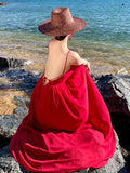 Holiday Dress Red Super Fairy Beach Dress Dress Dress Flowing Sanya Travel Wearing Temperament Bare Back Sling Skirt