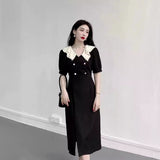 French Large-Size Fat Mm New Summer Repair Hemp Wind Small Black Dress High-Sensing Super Fairy Temperament Dress