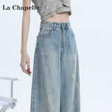 Light-Colored Hole High-Waisted Broad-Legged Jeans Women's Summer 2025 Trend With A New Loose-Fitting Straight Pants