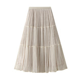 Fashion Splicing Hundred Fold Mesh Velvet Dress Women Autumn And Winter New High-Rise Thin A-Sword Skirt Mid-Long 5202