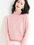 Wool Blended 206 Autumn And Winter New Short Lady Korean Version Of High-Necked Loose Solid Color Knitted Bottom Sweater