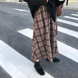 Temperament Skirt Mid-Dressed Autumn And Winter 2025 New Brown Lattice Half-Body A-Dress Woman High-Waist Retro Temperament