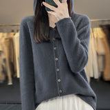 Line Ready-Wear 100% Pure Wool 2026 Autumn And Winter New Women's Short Loose Knitted Open-Shirt Jacket Hooded