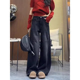 Vintage Tudgy Jeans Women's Spring Summer Design Sense Loose Thin Tug Broad-Legged Slebage Pants