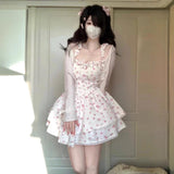 French Milk Breed Flowers Hanging Dress Women's Early Spring And Summer High-End Short Dress Chic To Receive Waist Milk Sweet Dress Gentle