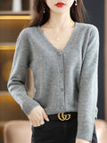 Wool Blended 2026 Autumn And Winter Women's New Loose V-Neck Solid-Color Short Top Knitted Cardigan Sweater Coat