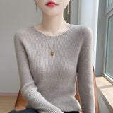 Line Ready-Upled Wool Blending 2026 Autumn And Winter New Women's Short Dress-Up Round Collar Pit Inside The Bottom Knitting Shirt