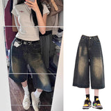 High Street Seven-Point Denim Shorts Women's Summer New To Do Old Loose Broad Legs Slim Straight Trousers