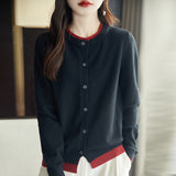 Fine-Woven Wool 2026 Autumn And Winter Women's New Loose Round-Neck Color Short Fake Two Bottom Blouse Knitted Open Shirt