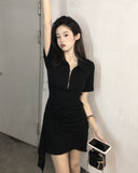 Sweet Babes Wind Polo Collar Dress Women's Summer 2025 New Irregular Design Short Dress Korean Style