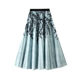 Printed Half-Dress New High-Waisted Rattan Flower Hanging Skirt Literary Lady In The Long 100-Fold Skirt Autumn 2125