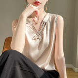 Silk Satin 2026 Spring And Summer Women's New V-Neck Sleeveless Small Vest T-Shirt Fashion With Loose Slings