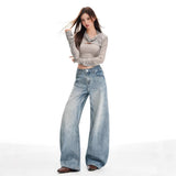 Light Blue Water Wash Scissors Jeans Women Autumn And Winter Trend New High-Rise Thin Loose Broad Leg Trousers