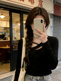 White Inside Cross-Care Machine Bottom T-Shirt Spring And Autumn Chic Tunic Dress Simple Design Sense Long-Sleeved T-Shirt